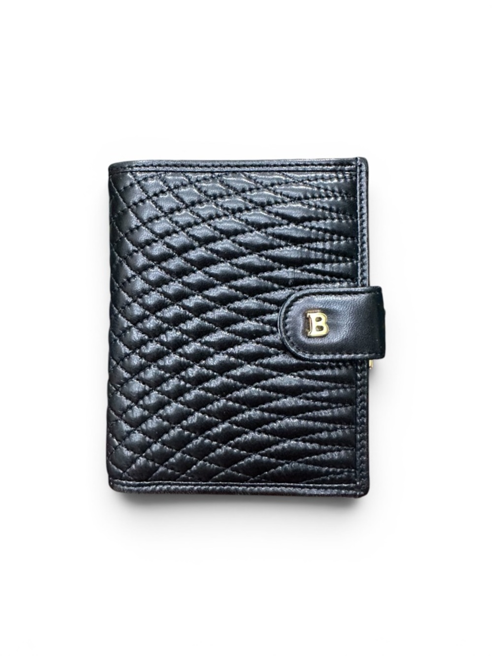 Vintage Bally Quilted Lambskin Wallet Kiss Lock Coin Black Leather Italy